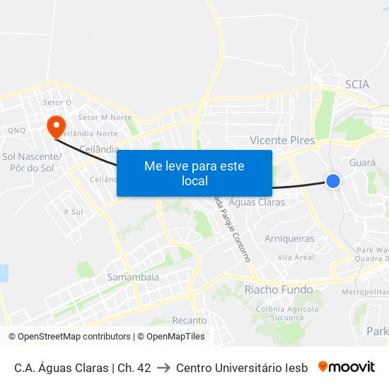 C.A. Águas Claras | Ch. 42 to Centro Universitário Iesb map