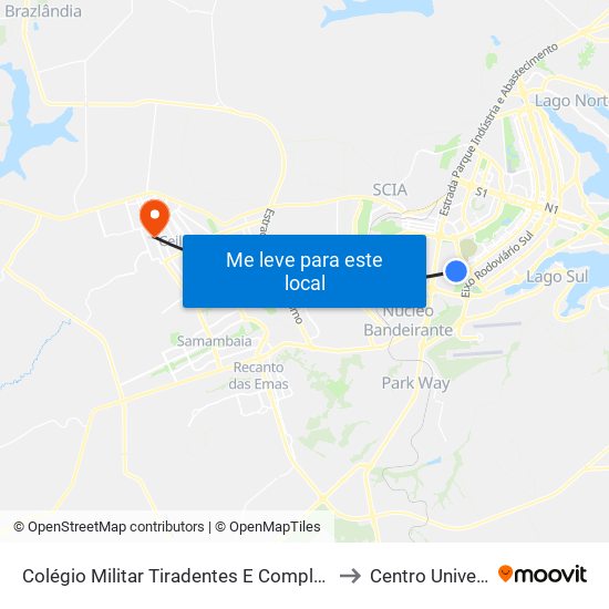 Colégio Militar Tiradentes / Academia de Bombeiros to Centro Universitário Iesb map