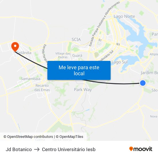 Jd Botanico to Centro Universitário Iesb map