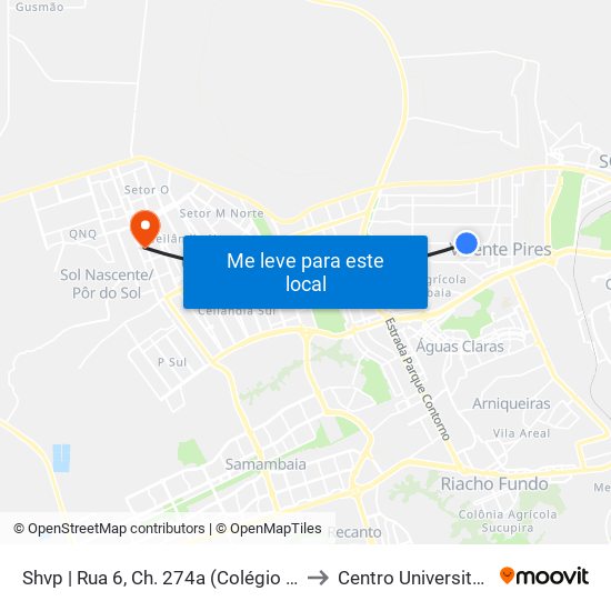 Shvp | Rua 6, Ch. 274a (Colégio Vitória Régia) to Centro Universitário Iesb map