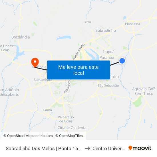 Sobradinho Dos Melos | Ponto 15 (Pizz. Fonte Do Sabor) to Centro Universitário Iesb map