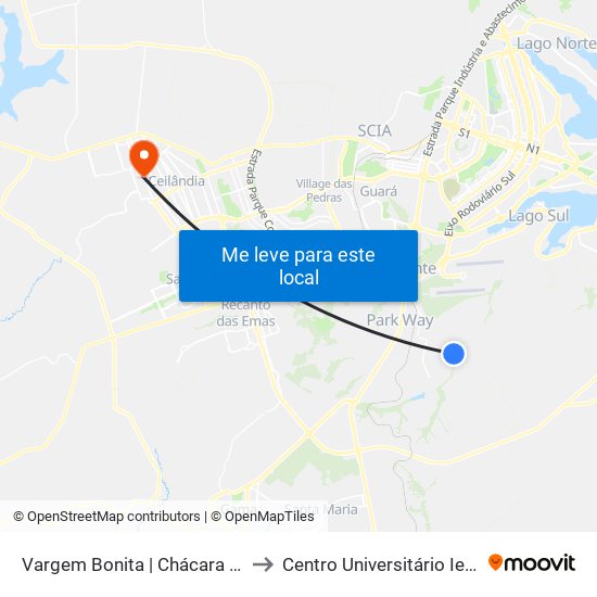 Vargem Bonita | Chácara 37 to Centro Universitário Iesb map