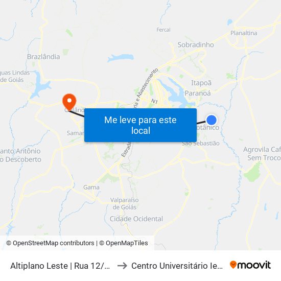 Altiplano Leste | Rua 12/13 to Centro Universitário Iesb map