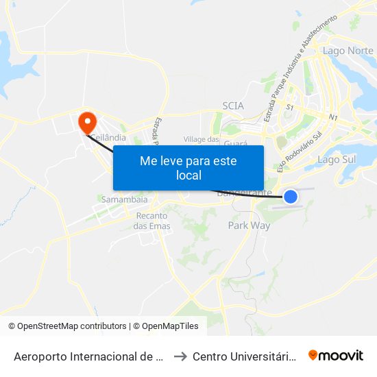Aeroporto Internacional de Brasília to Centro Universitário Iesb map