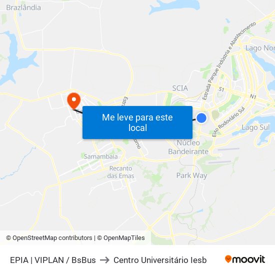 Epia Sul | Garagem Viplan / São José (Lado Oposto) to Centro Universitário Iesb map