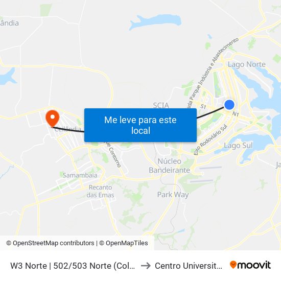 W3 Norte | 502/503 Norte (Colégio Marista) to Centro Universitário Iesb map