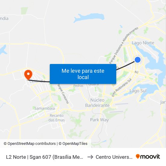 L2 Norte | Sgan 607 (Brasília Medical Center / Cean) to Centro Universitário Iesb map