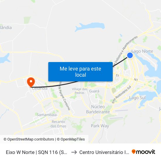 Eixo W Norte | Sqn 116 to Centro Universitário Iesb map