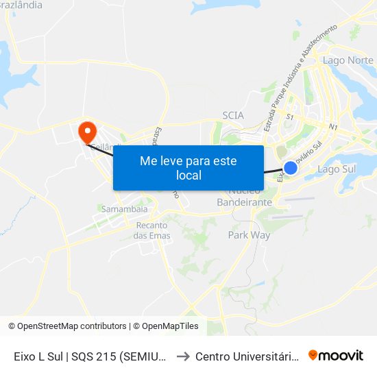 Eixo L Sul | SQS 215 (SEMIURBANO) to Centro Universitário Iesb map