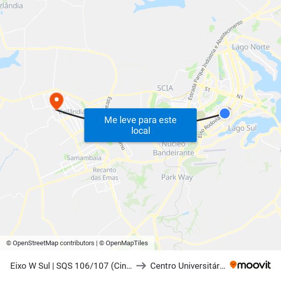 Eixo W Sul | Sqs 106/107 (Cine Brasília) to Centro Universitário Iesb map