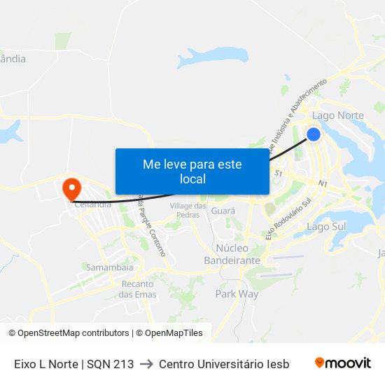 Eixo L Norte | Sqn 213 to Centro Universitário Iesb map