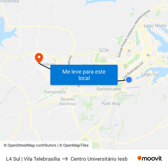 L4 Sul | Vila Telebrasília to Centro Universitário Iesb map