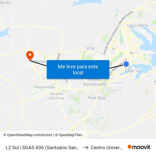 L2 Sul | Sgas 606 (Santuário Do Santissimo Sacramento) to Centro Universitário Iesb map