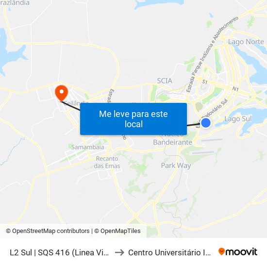 L2 Sul | SQS 416 (Linea Vitta) to Centro Universitário Iesb map