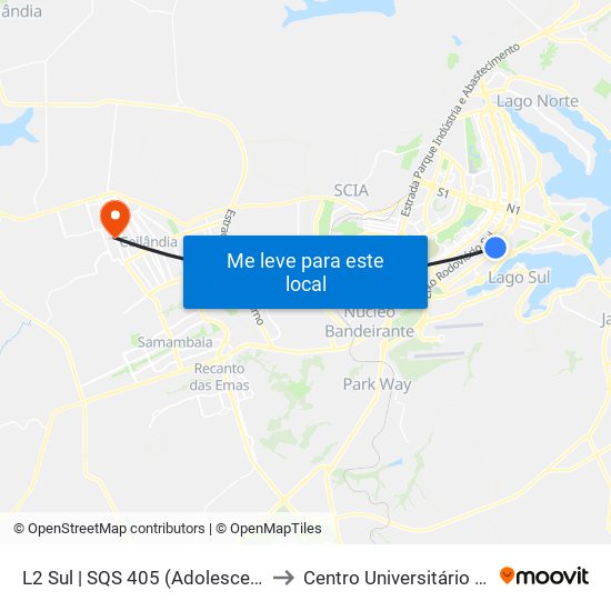 L2 Sul | SQS 405 (Adolescentro) to Centro Universitário Iesb map