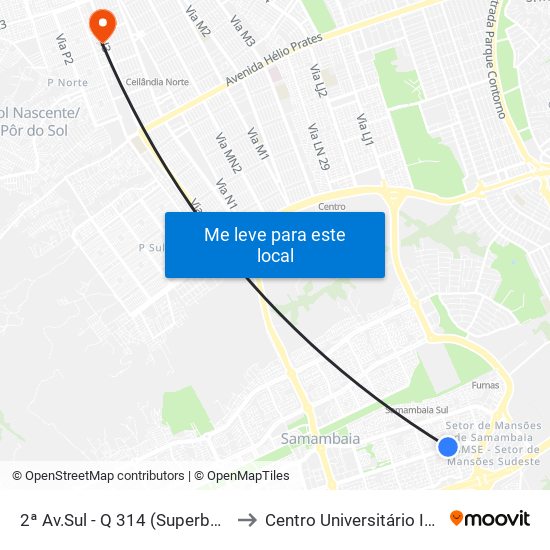 2ª Av.Sul - Q 314 (Superbom) to Centro Universitário Iesb map