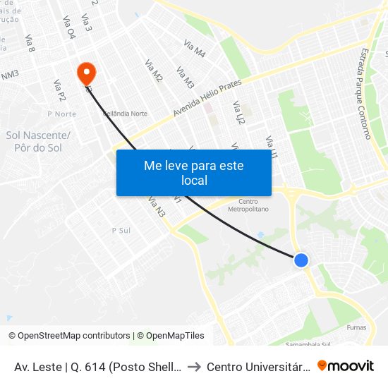 Av. Leste | Q. 614 (Posto Shell / Hrsam) to Centro Universitário Iesb map