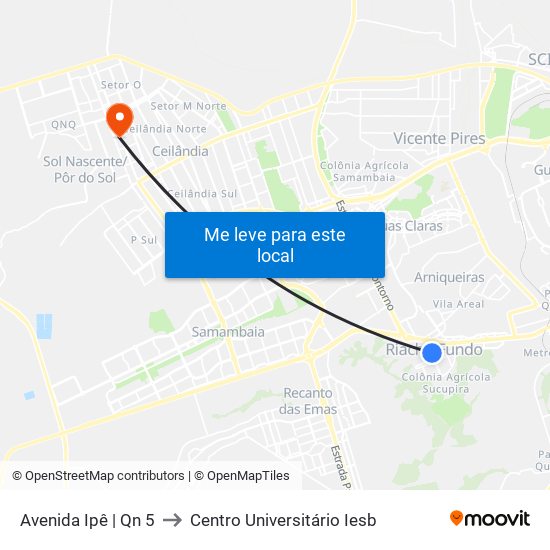 Avenida Ipê | Qn 5 to Centro Universitário Iesb map