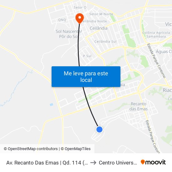 Av. Recanto Das Emas | Qd. 114 (Drogaria Do Povo) to Centro Universitário Iesb map
