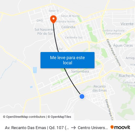 Av. Recanto Das Emas | Qd. 107 (Sublime / Kimicar) to Centro Universitário Iesb map