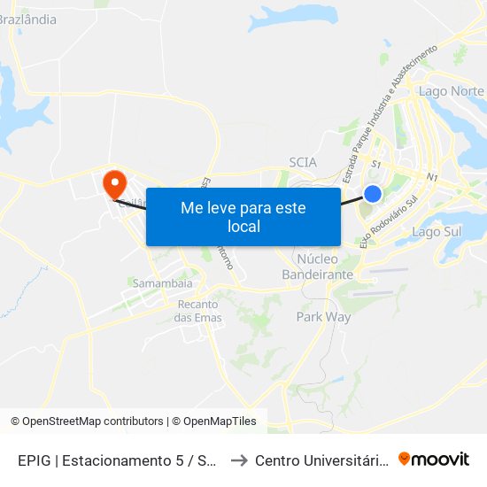 EPIG | Estacionamento 5 / SQSW 103 to Centro Universitário Iesb map
