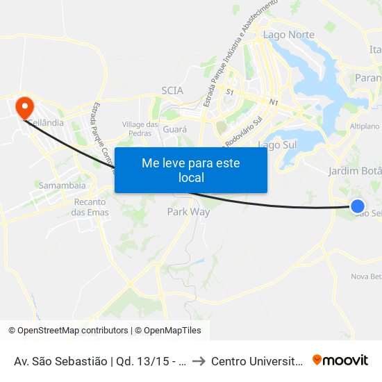 Av. São Sebastião | Qd. 13/15 - J. Mangueiral to Centro Universitário Iesb map