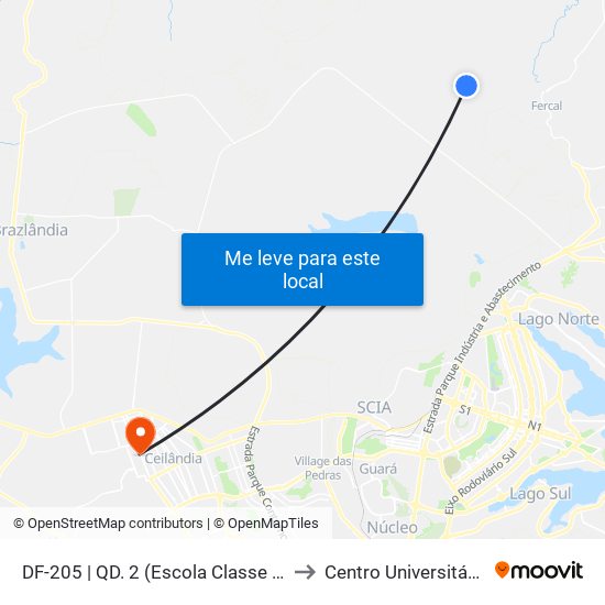 DF-205 | QD. 2 (Escola Classe Boa Vista) to Centro Universitário Iesb map