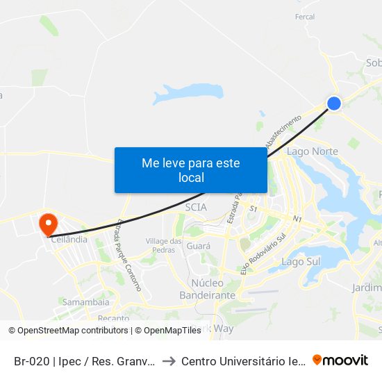 Br-020 | Ipec / Res. Granville to Centro Universitário Iesb map