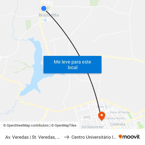 Av. Veredas | St. Veredas, Qd. 4 to Centro Universitário Iesb map