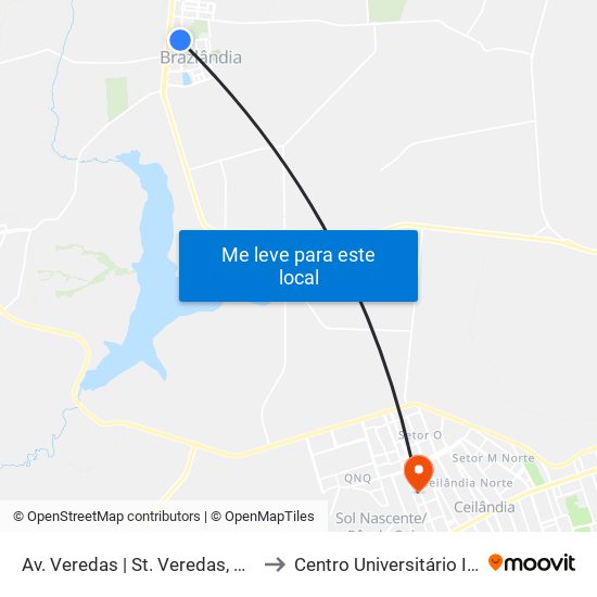 Av. Veredas | St. Veredas, Qd. 2 to Centro Universitário Iesb map