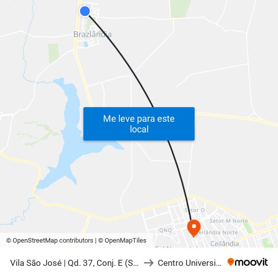 Vila São José | Qd. 37, Conj. E (Superm. Barbosa) to Centro Universitário Iesb map