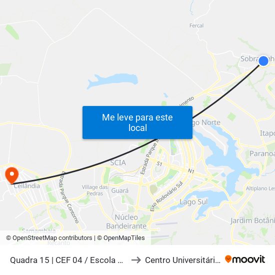 Quadra 15 | Cef 04 / Escola Classe 04 to Centro Universitário Iesb map