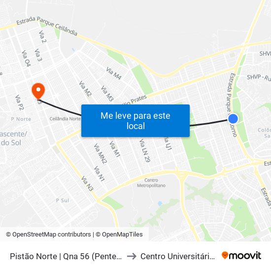 Pistão Norte | Qna 56 (Pentecostes) to Centro Universitário Iesb map