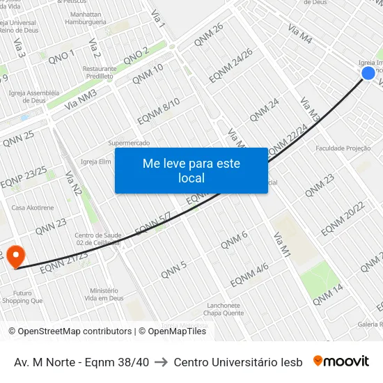 Av. M Norte - Eqnm 38/40 to Centro Universitário Iesb map