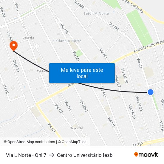 Via L Norte - Qnl 7 to Centro Universitário Iesb map
