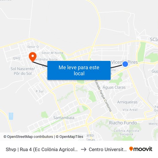 Shvp | Rua 4 (Ec Colônia Agrícola Vicente Pires) to Centro Universitário Iesb map