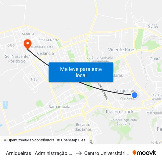 Arniqueiras | Administração Regional to Centro Universitário Iesb map