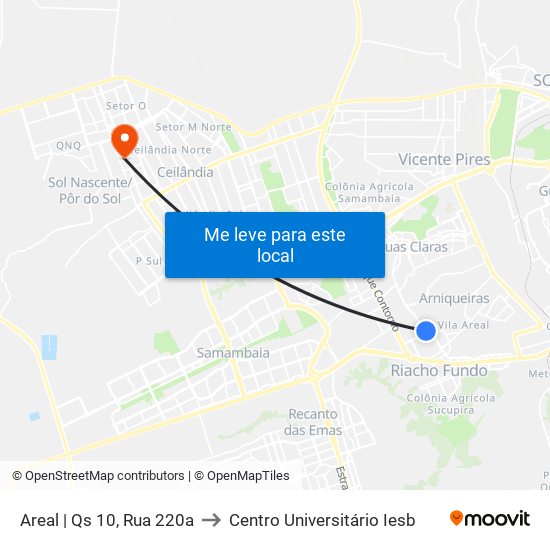 Areal | Qs 10, Rua 220a to Centro Universitário Iesb map