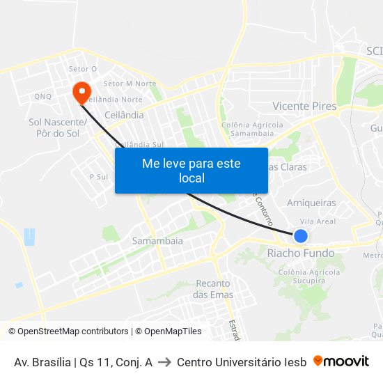 Av. Brasília | Qs 11, Conj. A to Centro Universitário Iesb map