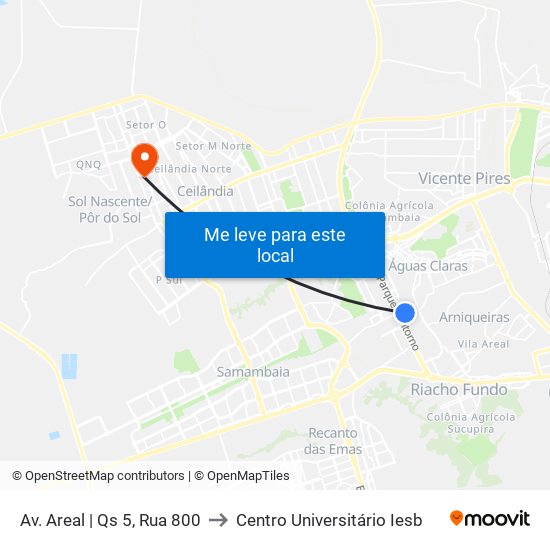 Av. Areal | Qs 5, Rua 800 to Centro Universitário Iesb map