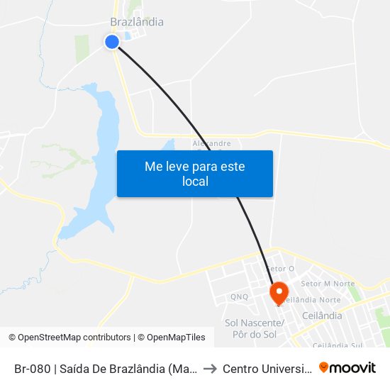 Br-080 | Saída De Brazlândia (Madereira São José) to Centro Universitário Iesb map