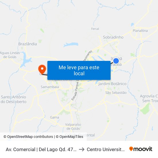 Av. Comercial | Del Lago Qd. 47 (Street Drill) to Centro Universitário Iesb map