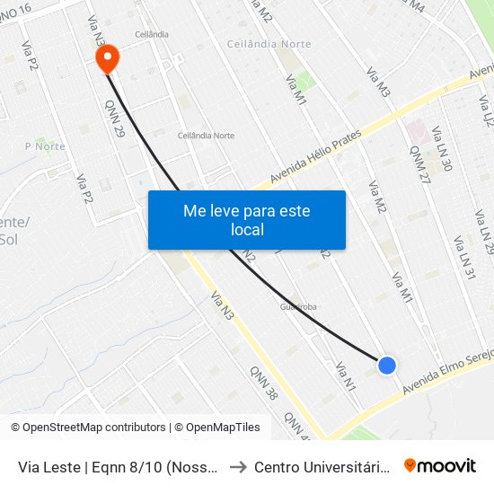 Via Leste | Eqnn 8/10 (Nossa Casa) to Centro Universitário Iesb map