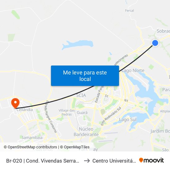 Br-020 | Cond. Vivendas Serranas / Df-425 to Centro Universitário Iesb map