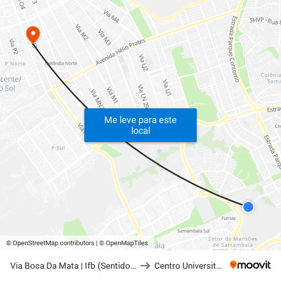 Via Boca Da Mata | Ifb (Sentido Taguatinga) to Centro Universitário Iesb map