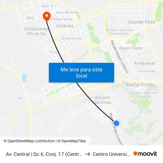 Av. Central | Qc 6, Conj. 17 (Centro De Saúde N° 4) to Centro Universitário Iesb map