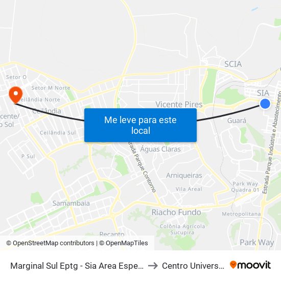 Marginal Sul Eptg - Sia Area Especial Próximo À Ceb to Centro Universitário Iesb map