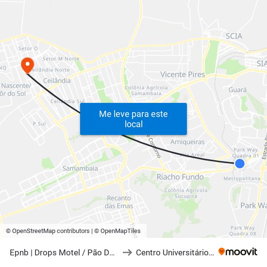 Epnb | Drops Motel / Pão Dourado to Centro Universitário Iesb map