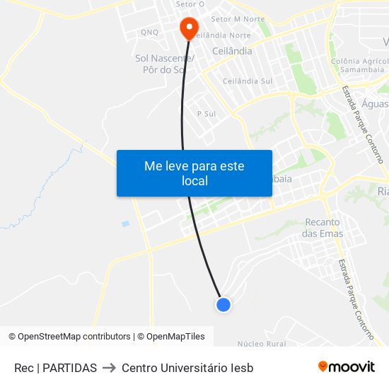 Terminal Recanto Das Emas (Embarque) to Centro Universitário Iesb map