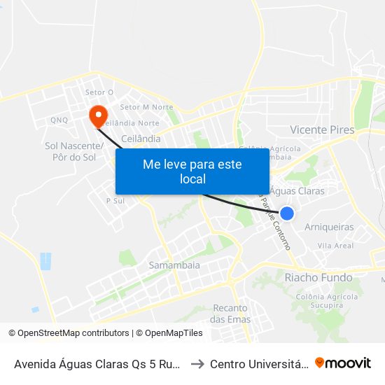Avenida Águas Claras Qs 5 Rua 400, 2-286 to Centro Universitário Iesb map